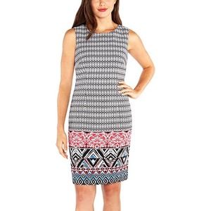 NWT Mario Serrani Shift Dress 6 Patterned Black Knee Length Back Zip Sleeveless